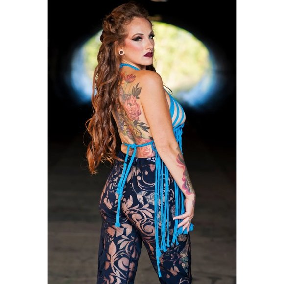 Women's Blue Handmade Macreme top Boho Style New - Picture 5 of 5